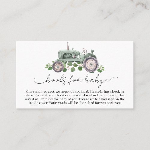 Its a Boy Tractor Baby Shower Books for Baby Business Card