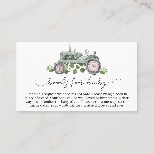 It's a Boy Tractor Baby Shower Books for Baby Business Card (Front)