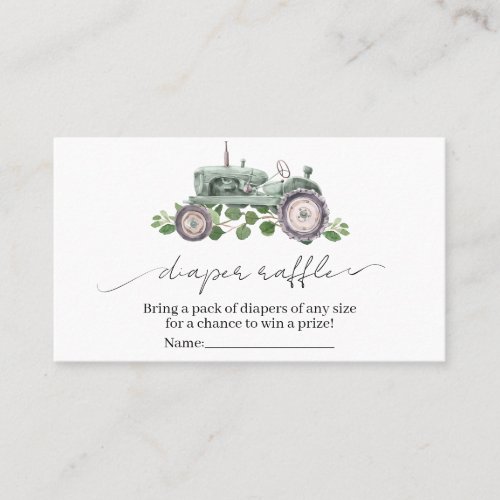 Its a Boy Tractor Baby Shower Diaper Raffle Business Card