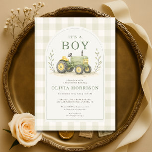 It's a Boy Tractor Gingham Baby Shower Invitation