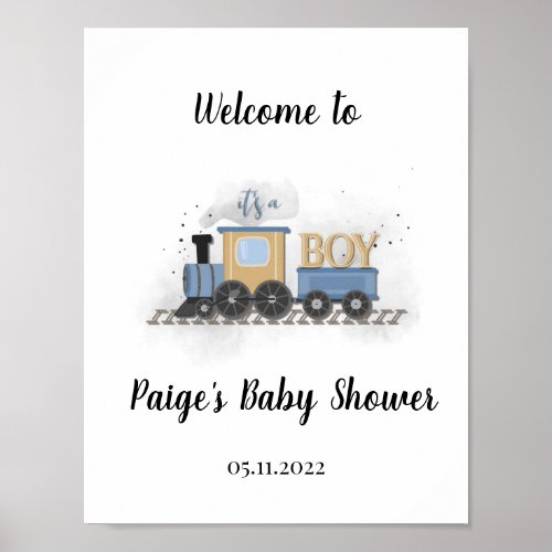 Its A Boy  Train Baby Shower Welcome Poster