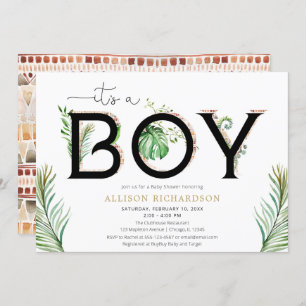 It's a boy tribal jungle greenery palm baby shower invitation