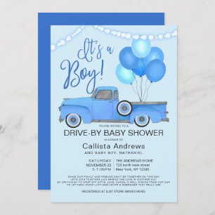 It's a Boy Truck Balloons Drive By Baby Shower Invitation