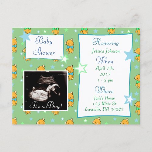 Its a Boy  Ultrasound Pic Baby Shower Invitation