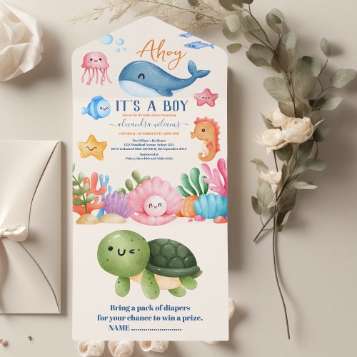 Its a Boy Under the Sea Baby Shower  All In One Invitation
