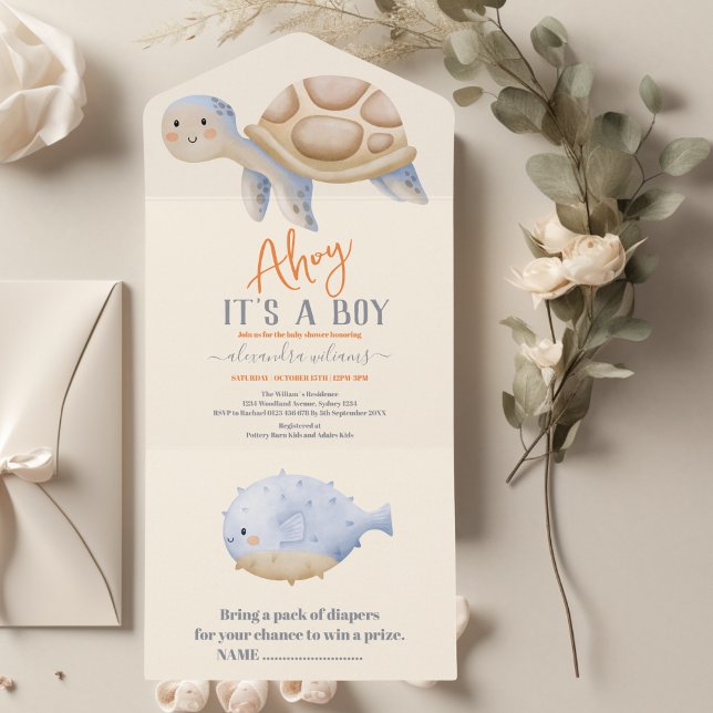 It's a Boy Under the Sea Baby Shower  All In One Invitation (Creator Uploaded)