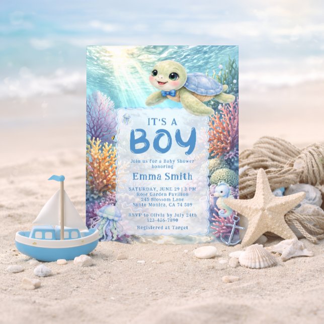 It's a Boy Under the Sea Turtle Boy Baby Shower Invitation (Creator Uploaded)