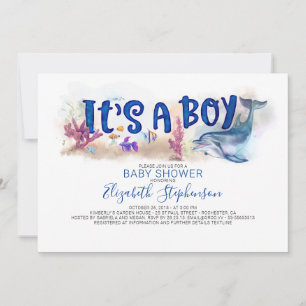It's a Boy Underwater Ocean Dolphin Baby Shower Invitation