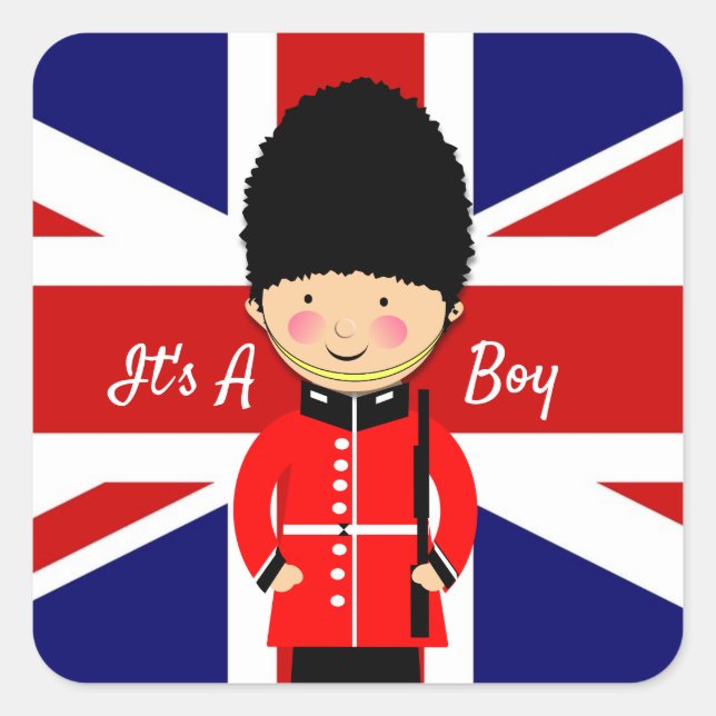 It's A Boy Union Jack Theme Baby Shower Square Sticker (Front)