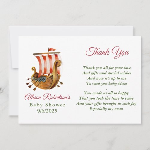 Its A Boy Viking Party Baby Shower Thank You Card