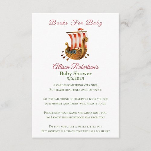 Its A Boy Vikings Party Baby Shower Book For Baby Enclosure Card