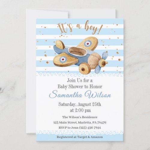 Its a boy Vintage Airplane Toy Baby Shower Invitation