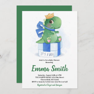 It's a Boy Watercolor Dinosaur Baby Shower Invitation