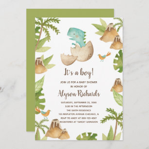 It's a boy Watercolor Dinosaur Baby Shower Invitation