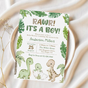 It's a Boy Watercolor Dinosaur Baby Shower Invitation