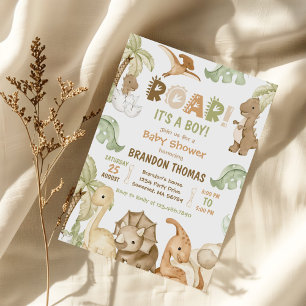 It's a Boy Watercolor Dinosaur Baby Shower Invitation