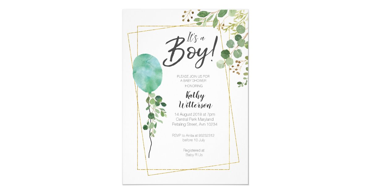 It's a Boy Watercolor Greenery oh baby shower Invitation | Zazzle.com