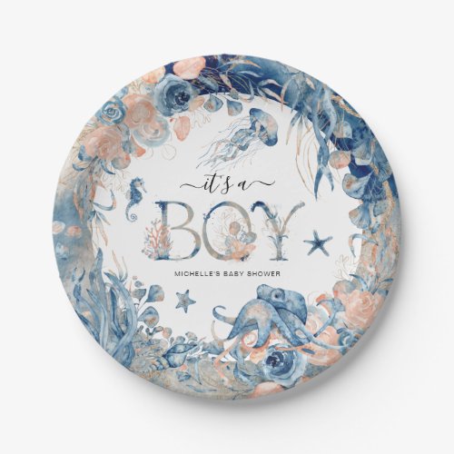 Its a Boy Watercolor Under_the_Sea Baby Shower Paper Plates