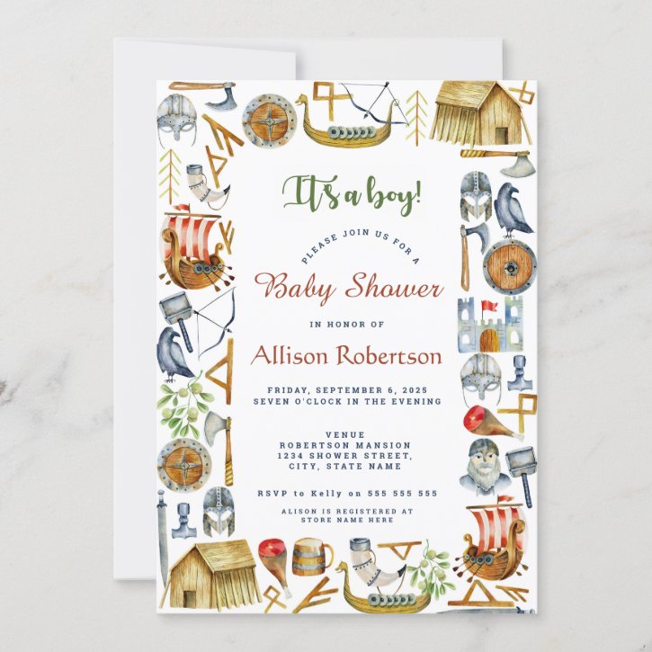 It's A Boy Watercolor Vikings Party Baby Shower