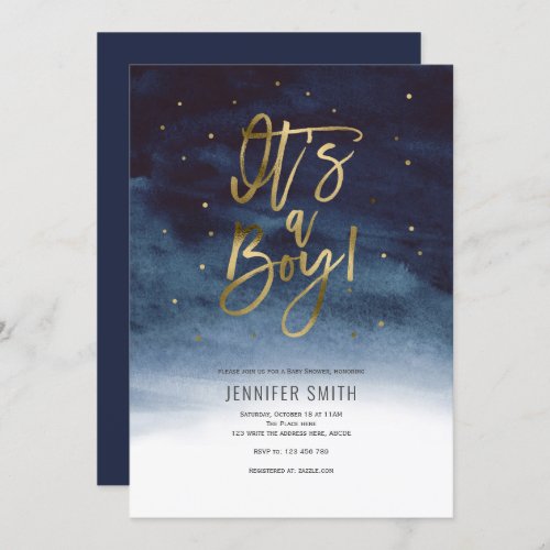 Its a boy watercolor winter baby shower invitation