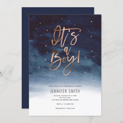 Its a boy watercolor winter baby shower invitation