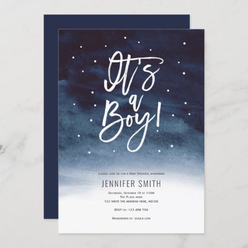 Its a boy watercolor winter baby shower invitation