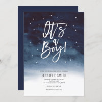 Its a boy, watercolor, winter baby shower invitation