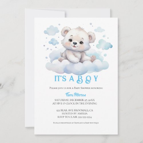 Its a boy watercolor woodland baby bear shower  invitation