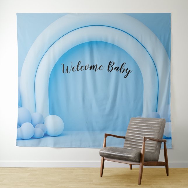 It's a Boy Welcome Baby Balloon Arch Backdrop  (In Situ (Horizontal))