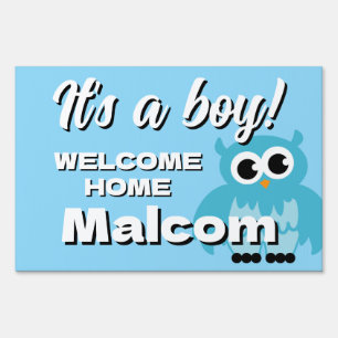 It's a boy! Welcome Home baby cute owl bird yard Sign