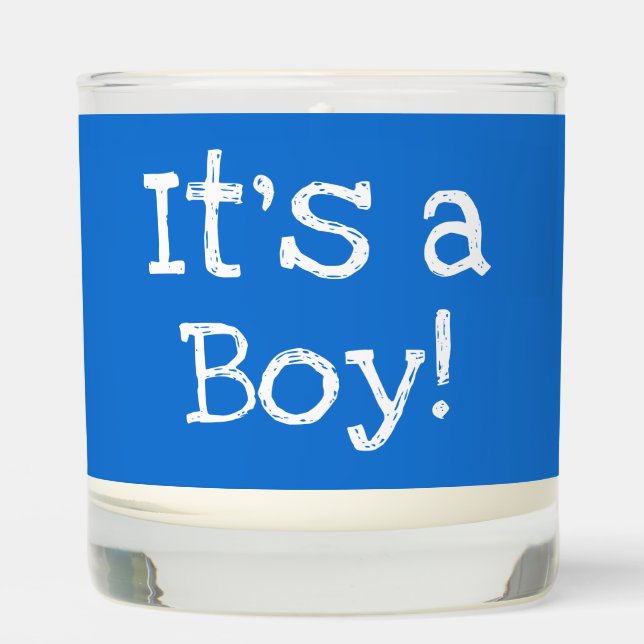 It's A Boy White Bright Blue Announcement Scented Candle (Front)