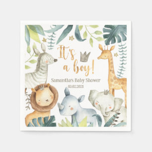 It's a boy Wild Giraffe Zebra Elephant Baby Shower Napkins