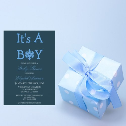 Its A Boy Winter Snowflake Baby Shower Invitation