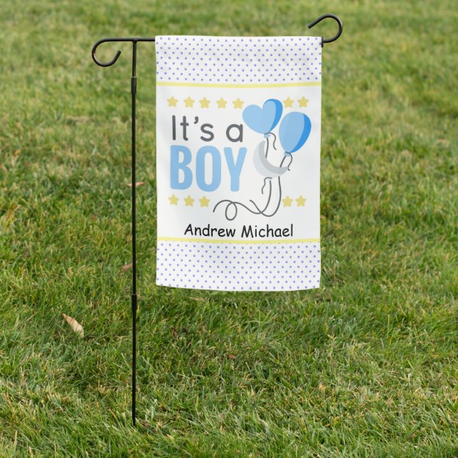 It's a Boy with Balloons Birth Announcement  Garden Flag (In SItu)