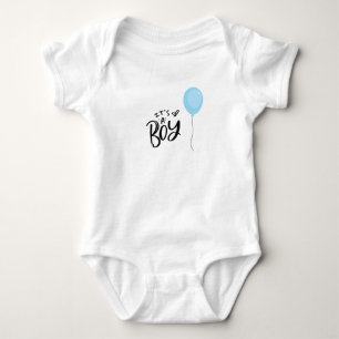 It's A Boy with Blue Balloon Name on Back Baby Bodysuit