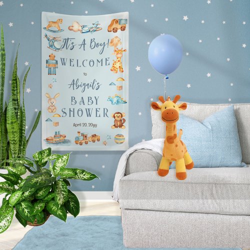 Its A Boy Wooden  Stuffed Toys Baby Shower Banner