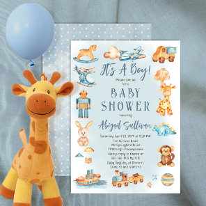 It's A Boy Wooden | Stuffed Toys Baby Shower Invitation