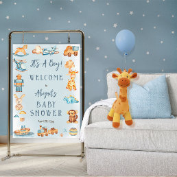 It&#39;s A Boy Wooden | Stuffed Toys Baby Shower Poster