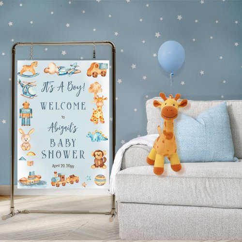 Its A Boy Wooden  Stuffed Toys Baby Shower Poster
