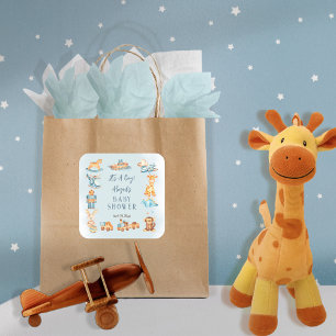 It's A Boy Wooden Stuffed Toys Baby Shower Square Sticker