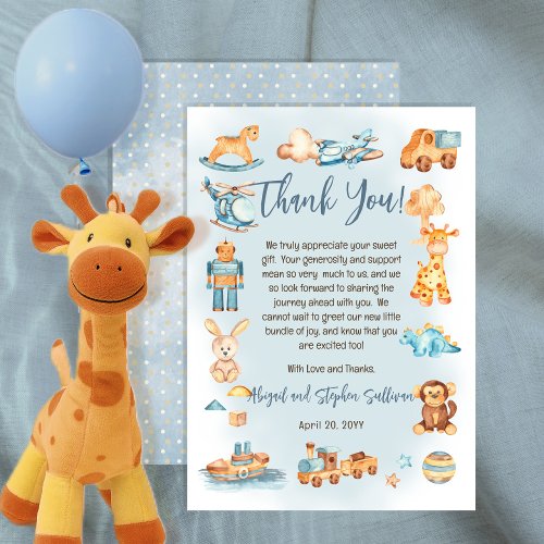 Its A Boy Wooden  Stuffed Toys Baby Shower Thank You Card