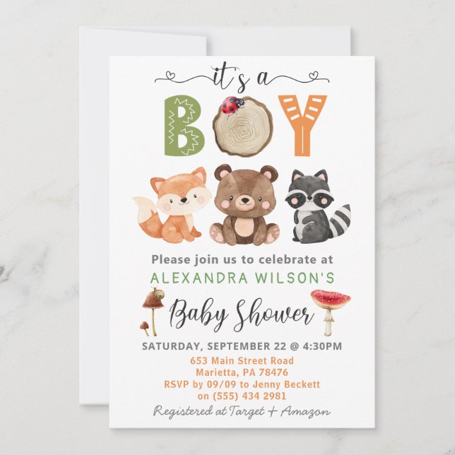 It's a boy Woodland Animals Baby Shower Invitation (Front)