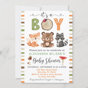 It's a boy Woodland Animals Baby Shower Invitation