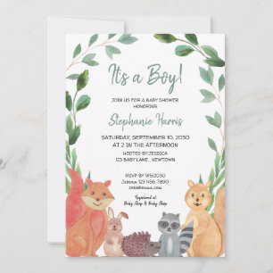 It's A Boy Woodland Animals Baby Shower Invitation