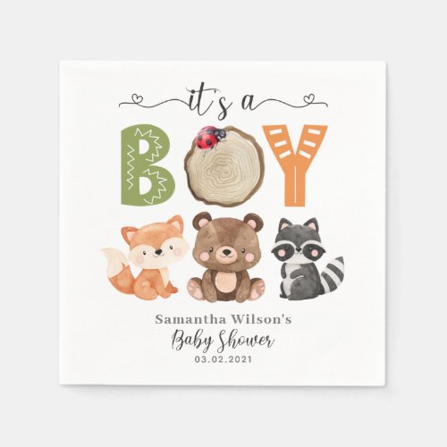 Its a Boy Woodland Animals Baby Shower Napkins