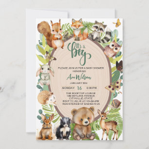 it's a boy woodland animals forest baby shower invitation
