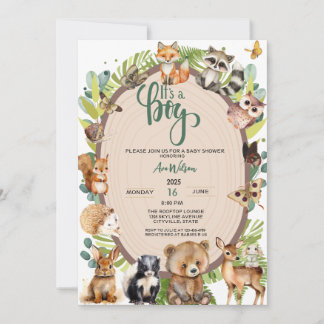 It's a Boy Woodland Animals Forest Baby Shower Invitation