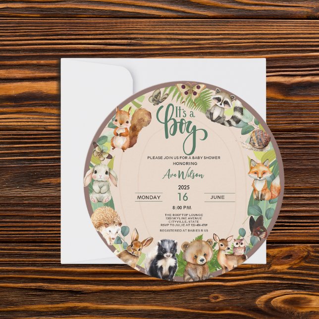 It's a Boy Woodland Animals Forest Baby Shower  Invitation (rustic It's a Boy Woodland Animals Forest Baby Shower)