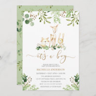 It's a Boy Woodland Animals Greenery Baby Shower Invitation