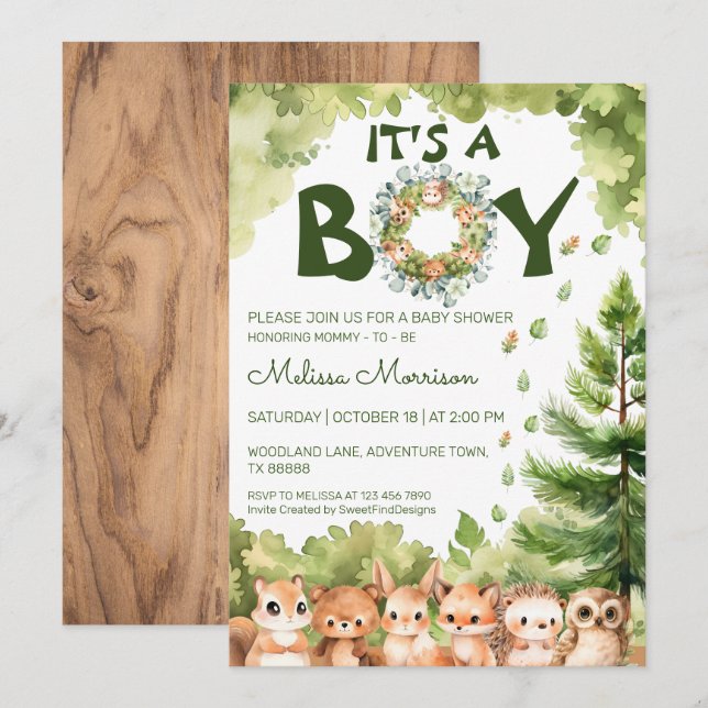 It's a Boy Woodland Baby Boy Shower Invitation (Front/Back)